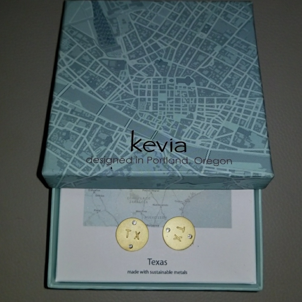 KEVIA TX Texas Gold Tone Button Earings